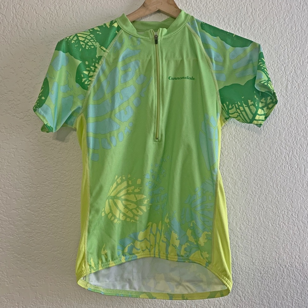 Cannondale Half Zip Short Sleeve Cycling Jersey Shirt Green Tropical Size Small